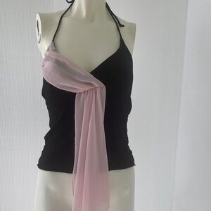 bebe Black and Pink Halter Top